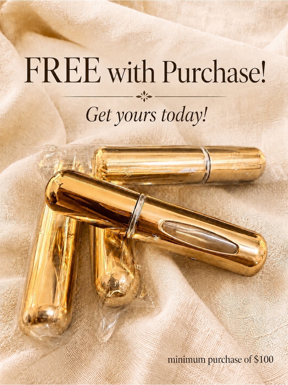 💲FREE with $100 Purchase! Gold Refillable Travel Perfume Atomizer Get URS Today